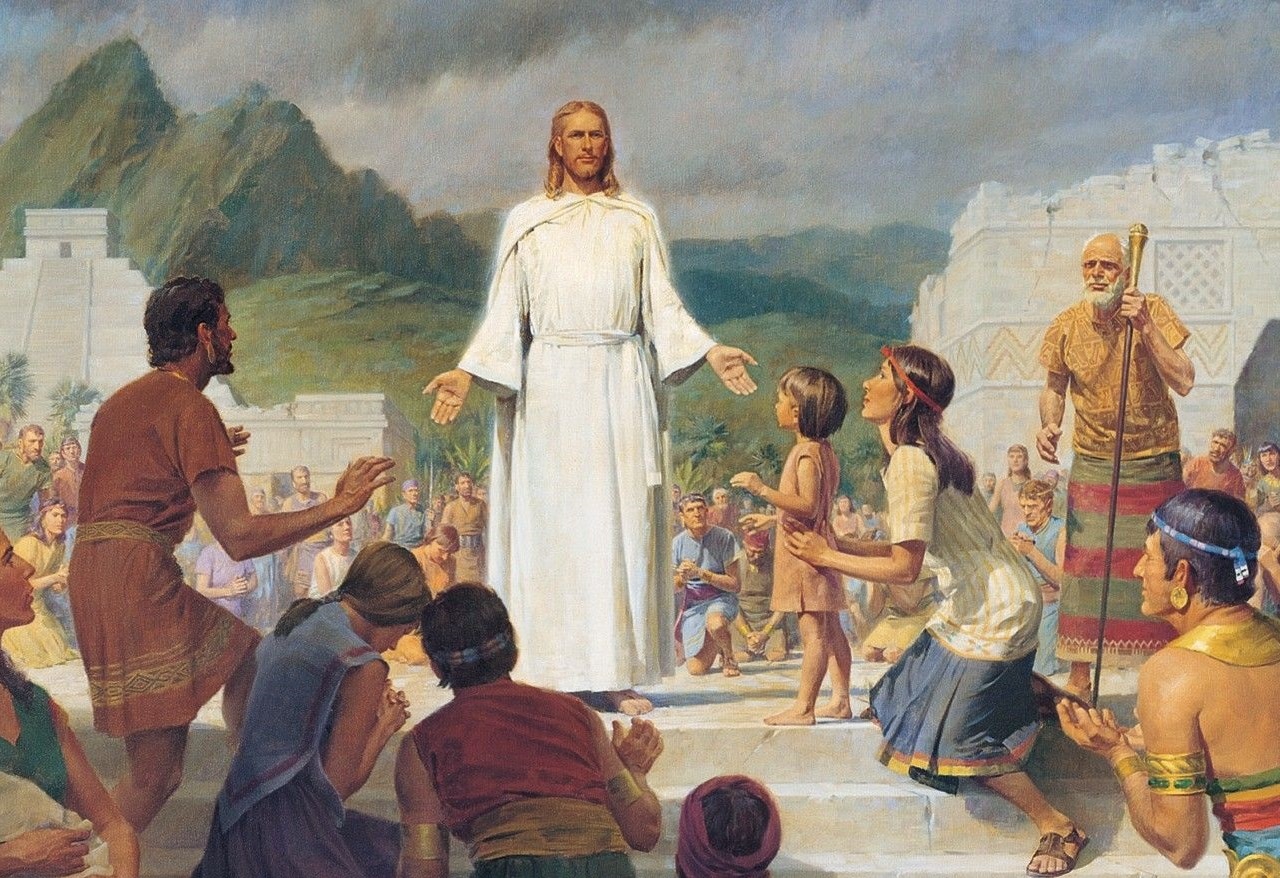 Jesus Christ Visits the Americas, by John Scott Painting of Christ appearing to the Nephites on the American Continent