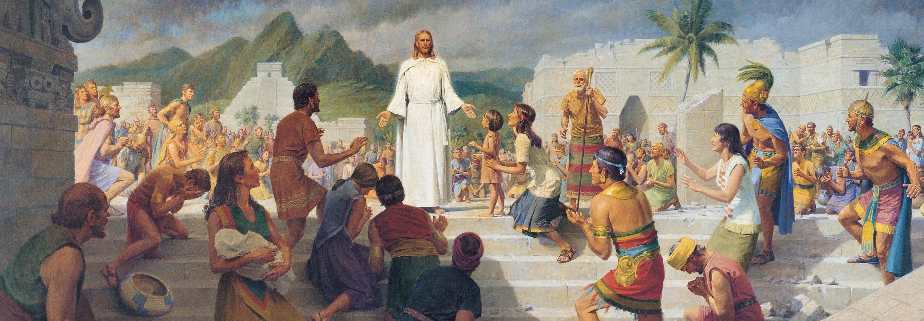 Jesus Christ Visits the Americas, by John Scott Painting of Christ appearing to the Nephites on the American Continent
