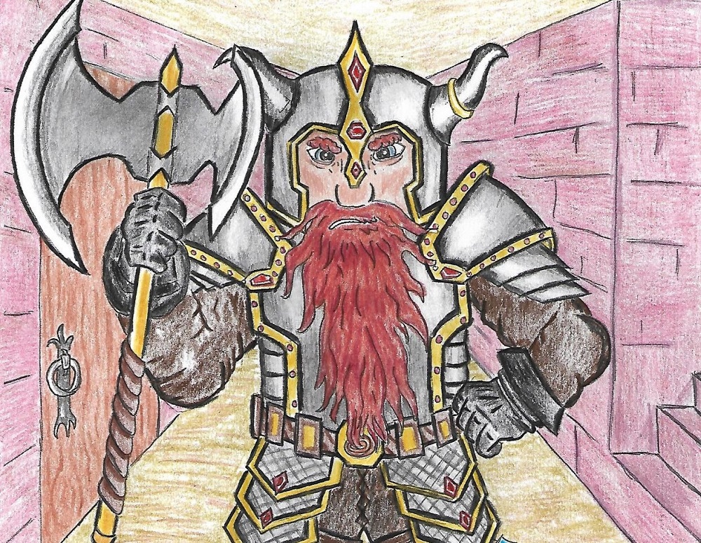 Illustration by Jeremy Madsen and Audrey Jolly A dwarf with an axe standing in a dwarf mine