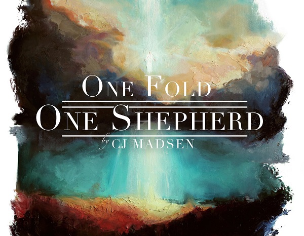 Cover art for the work One Fold, One Shepherd, showing the Savior descending in a cloud of light